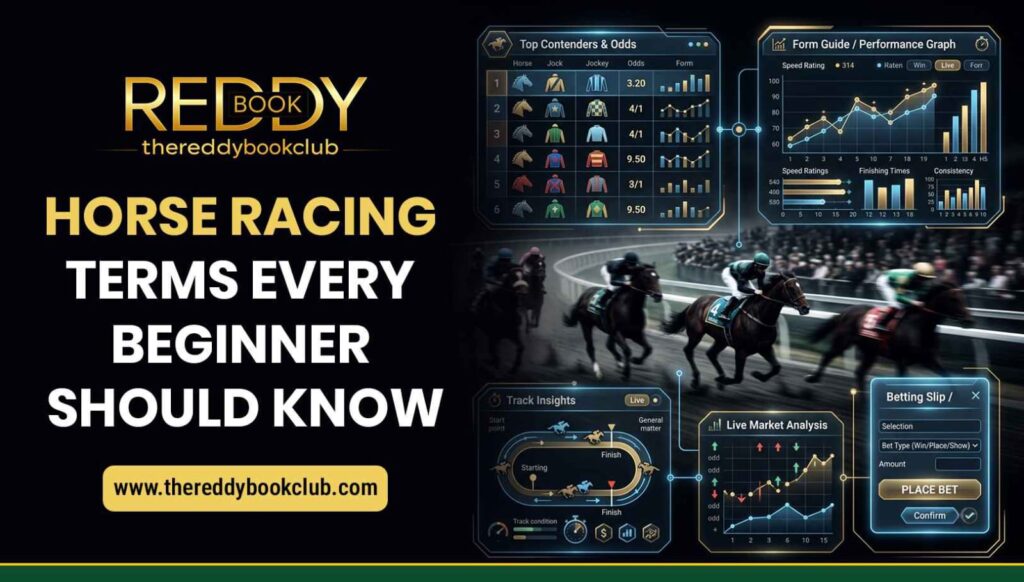 Horse racing terms every beginner should know, including furlong, handicap, racing odds, favourite, each-way bets, and race terminology.